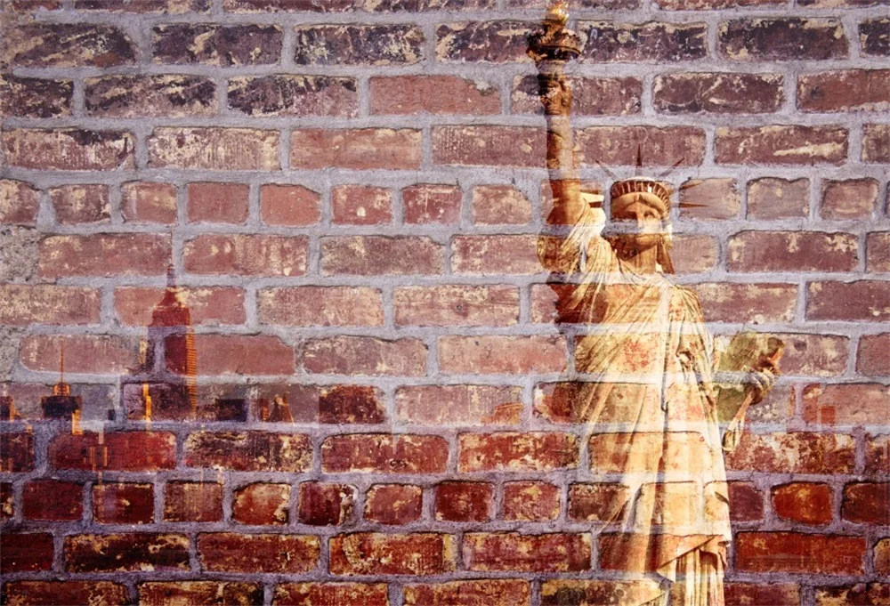 

Laeacco Old Brick Wall Statue of Liberty Pattern Photography Background Customized Photographic Backdrops For Photo Studio