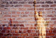 Laeacco Parede de Tijolo Velha Estátua da Liberdade Padrão Fotografia Backdrops Para Estúdio de Fotografia Fundo Fotográfico Personalizado