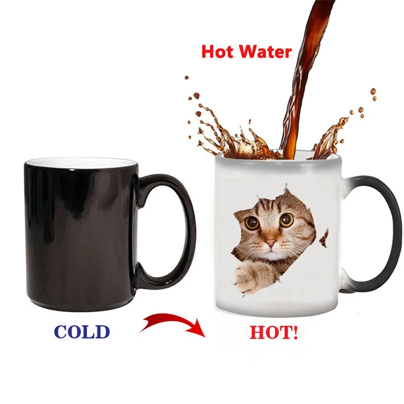 

2019 Cute Cat Dog Tiger Magic Leopard Mug Heat Reveal Mug Ceramic Color Changing Coffee Mugs Magic Tea Cup Gift For Your Friends