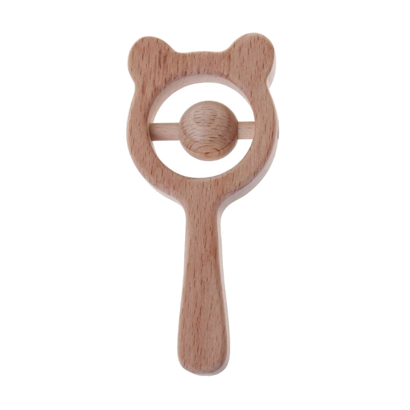 

Baby Beech Wood Bear Teething Ring Baby Rattles Teether Play Gym Montessori Toys