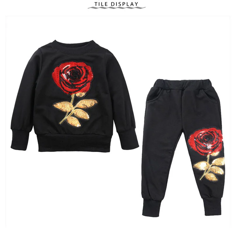 Children's big rose sequined casual wear (3)