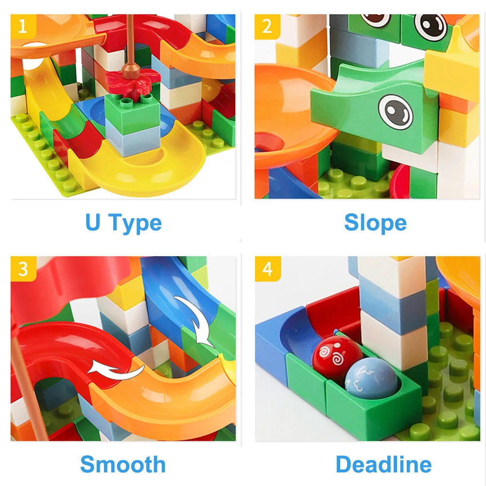 74-296 шт мраморный гоночный лабиринт, Шариковая дорожка, строительные блоки ABS большого размера, воронка, горка, сборные кирпичи, туннельные блоки, игрушки для детей
