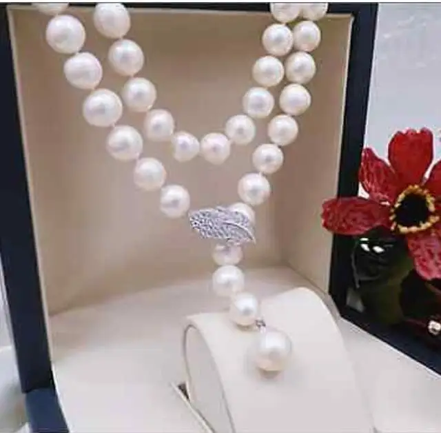 

new design 9-10 mm round south white pearl necklace 34inch