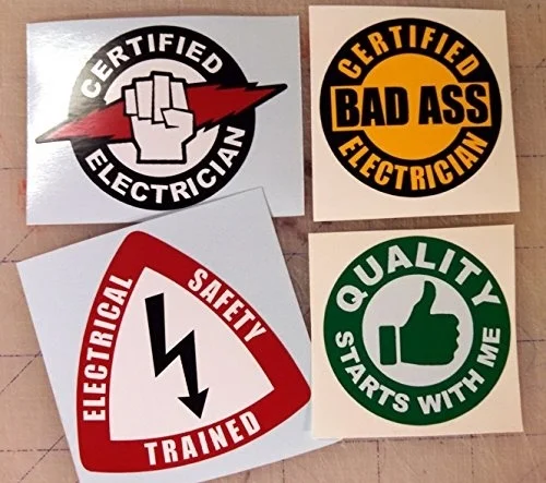 

4x4x Electrician Hard Hat Stickers Helmet Decals Electrical Label Lunch Tool Box