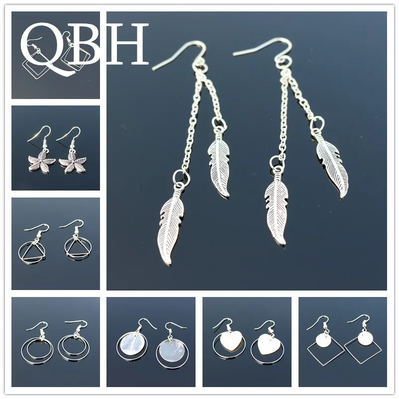 

New Bohemia Vintage Geometry Triangle Square Circle Shell Heart Feather Leaf Wing Peace Drop Earrings for Women Tassel Jewelry