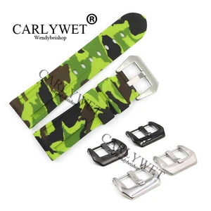 CARLYWET 24mm Camo Light Yellow Waterproof Silicone Rubber Replacement Wrist Watch Band Strap Belt For Luminor CARLYWET 24mm Camo Light Yellow Waterproof Silicone Rubber Replacement Wrist Watch Band Strap Belt For Luminor