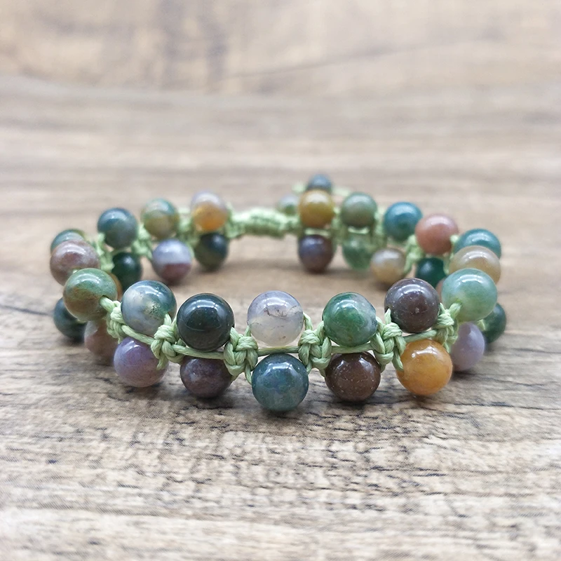 

Shuangsheng Pink Natural Stone India Onyx Braided Bracelet Handmade String Friendship Bracelet Knot Boho Bohemian Bracelet