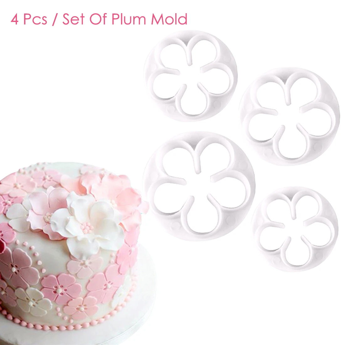 

4Pcs/Set Plum Flower Plunger Fondant Mold Cutter Sugarcraft Cake tools Decorating Christmas Cake Decorating Tools