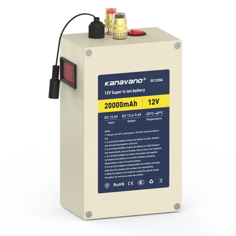 Лучшая литиевая аккумуляторная батарея 12v 20Ah перезаряжаемые литиевые батареи зажимный винт 500 Вт Высокая мощность и емкость переменного тока 2A зарядное устройство с BMS