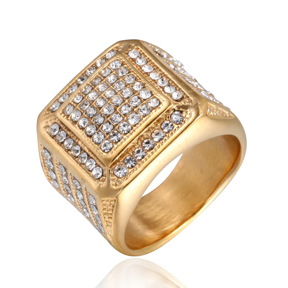 

Stainless Steel Man Men Rings Punk Rock Hip Hop Gold Silver Rhinestone The Rich Honour for Male Boy Fashion Jewelry Gift