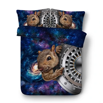 

space squirrel bed linen single twin double full queen king cal king comforter soft duver cover kid boy cute home textile 3/4pcs