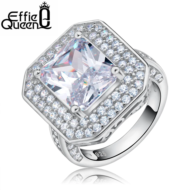 

Effie Queen Big Square Zircon Ring For Women With Luxury AAA Cubic Zirconia Wedding Jewelry Party Gift DOR103