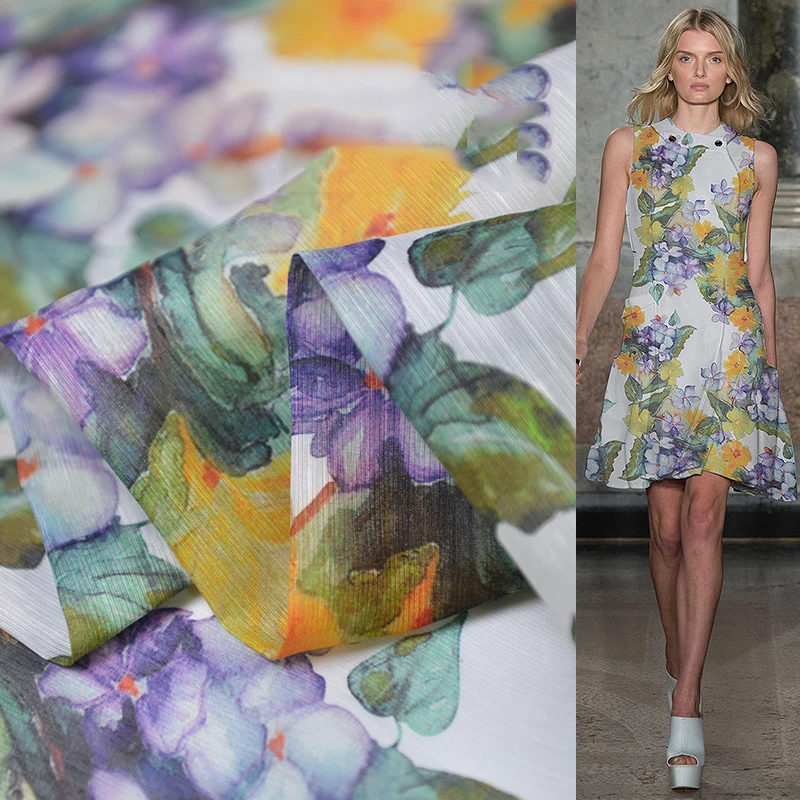 

Printed silk flax fabric rich Chinese style silk fabric spring and summer dress fabric