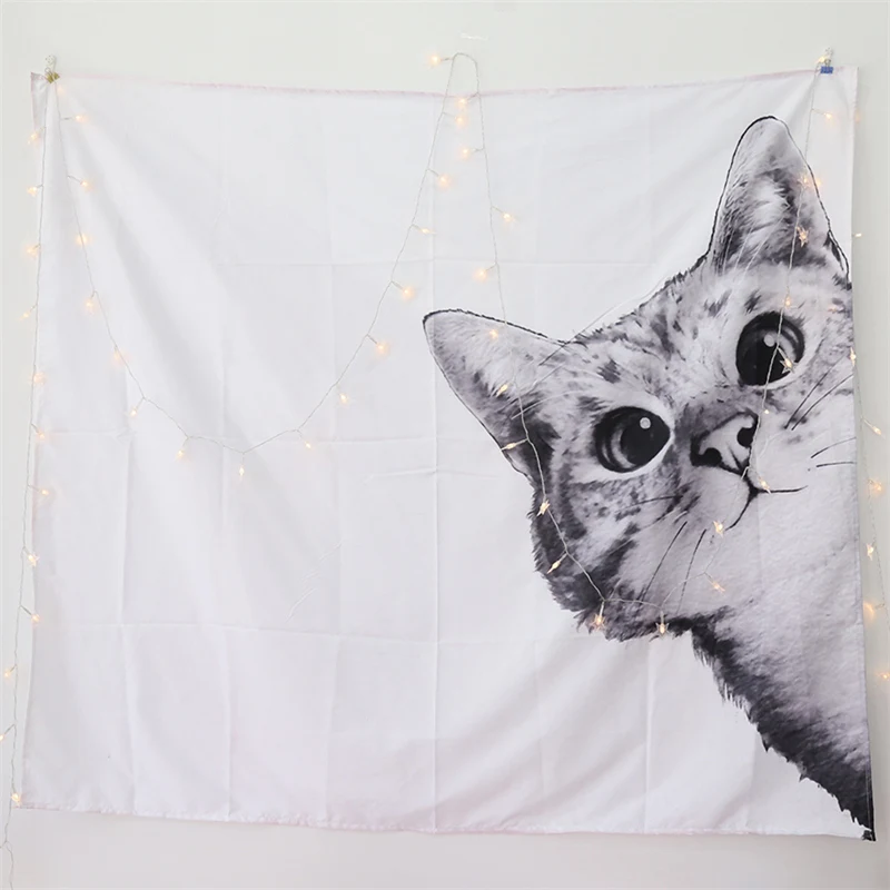 

3D Cat Cartoon Wall Hanging For Kids Bed Sheet Cat Printed Dorm Wall Cloth Tapestries Christmas ecor Drop Ship