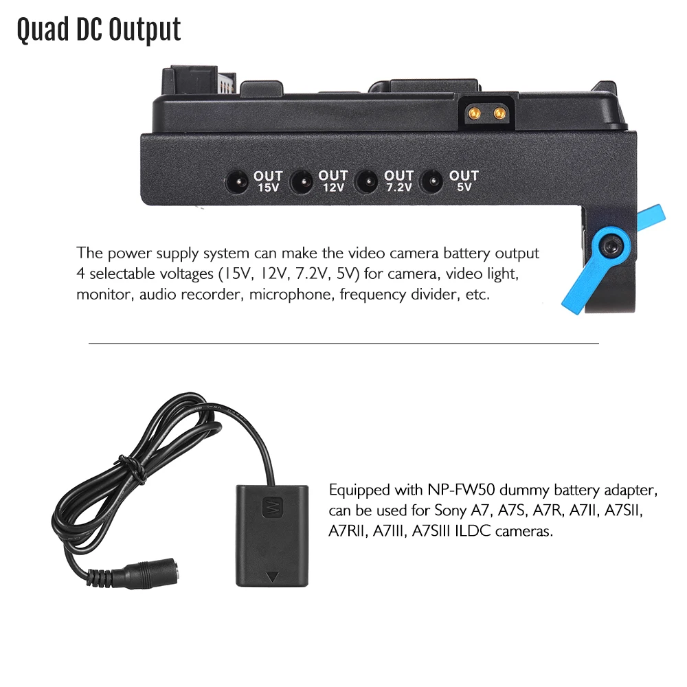 Andoer V Mount lock адаптер NP FW50 для фиктивного аккумулятора BMCC BMPCC Sony монитора|Батарейные
