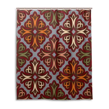 

Uzbek Pattern Polyester Waterproof Shower Curtains Texture Pattern Peoples of Central Asia Bath Curtain for Bathroom with Hooks