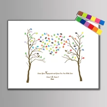 Творческий отпечатков пальцев Подпись Гостевая книга 2 дерево любви для Свадебная вечеринка День рождения Baby Shower крещение украшения сувенир
