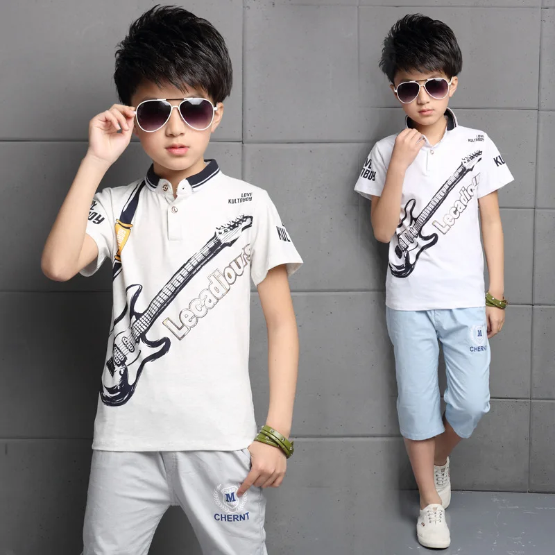 

Large children sports summer new Korean children boy on behalf  guitar pattern printing set two set