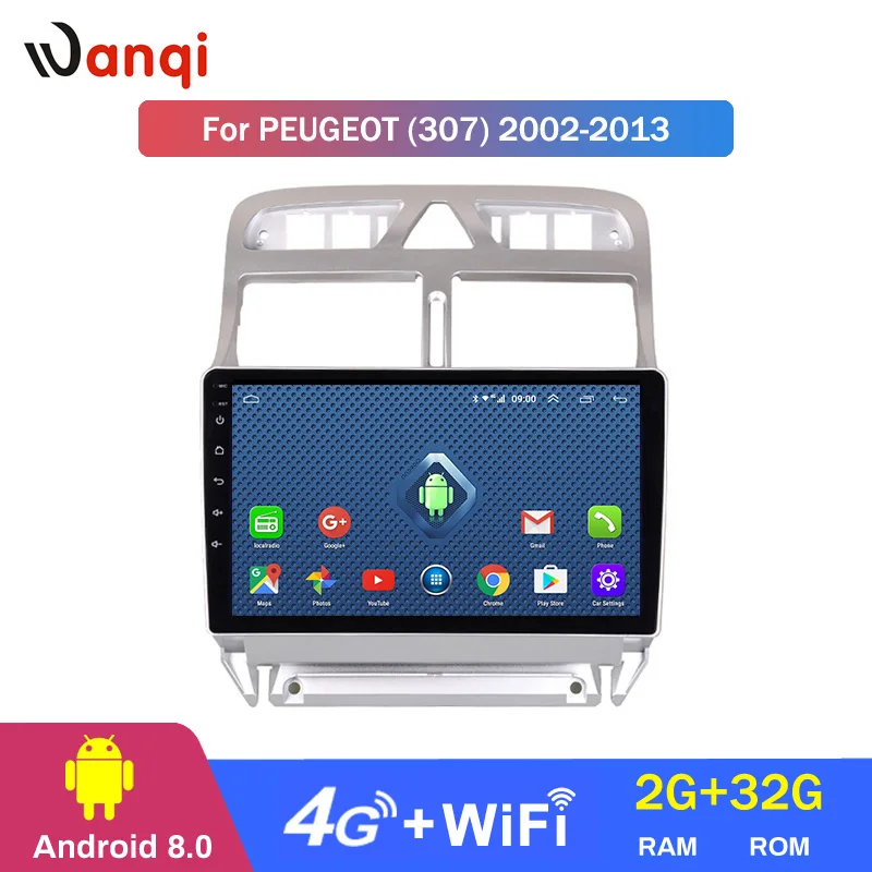 Excellent wanqi 2+32G Android 8.0  2.5D full touch Screen Car DVD Video Player GPS Navigation Multimedia For peugeot 307  2004 -2013 year 2