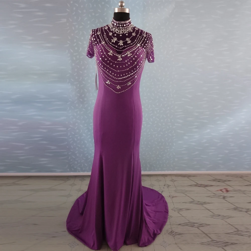 Vestido De Novia Celebrity Short Sleeve Crystal Long Prom Dresses Custom Made Elegant Dress to Party 2014 Cheap Evening Gown New