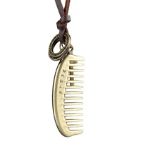 NIUYITID Men’s Necklace & Pendants Adjustable Retro Small Comb Jewelry Necklaces For Women Brown Leather Vintage Girl’s Gift