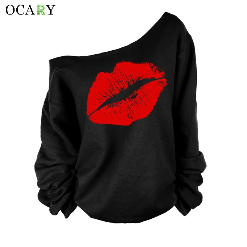Женская блузка на одно плечо с принтом губ|women blouses|shoulder blouseblusas mujer |