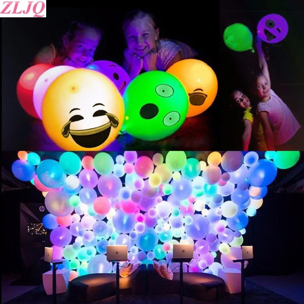 ZLJQ 12 шт. Emoji светодиодный светящиеся воздушные шары изображение эмоджи воздушный