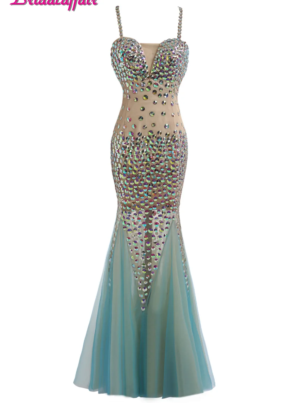 

KapokBanyan Real Photo Luxury Big Crystal Mermaid Prom Dresses 2017 Spaghetti Strap Sweetheart Party Prom Gown Vestido de festa
