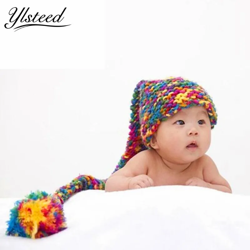 Crochet Long Tail Moon Stars Hat Winter Hat for Baby Shower Photo Props D
