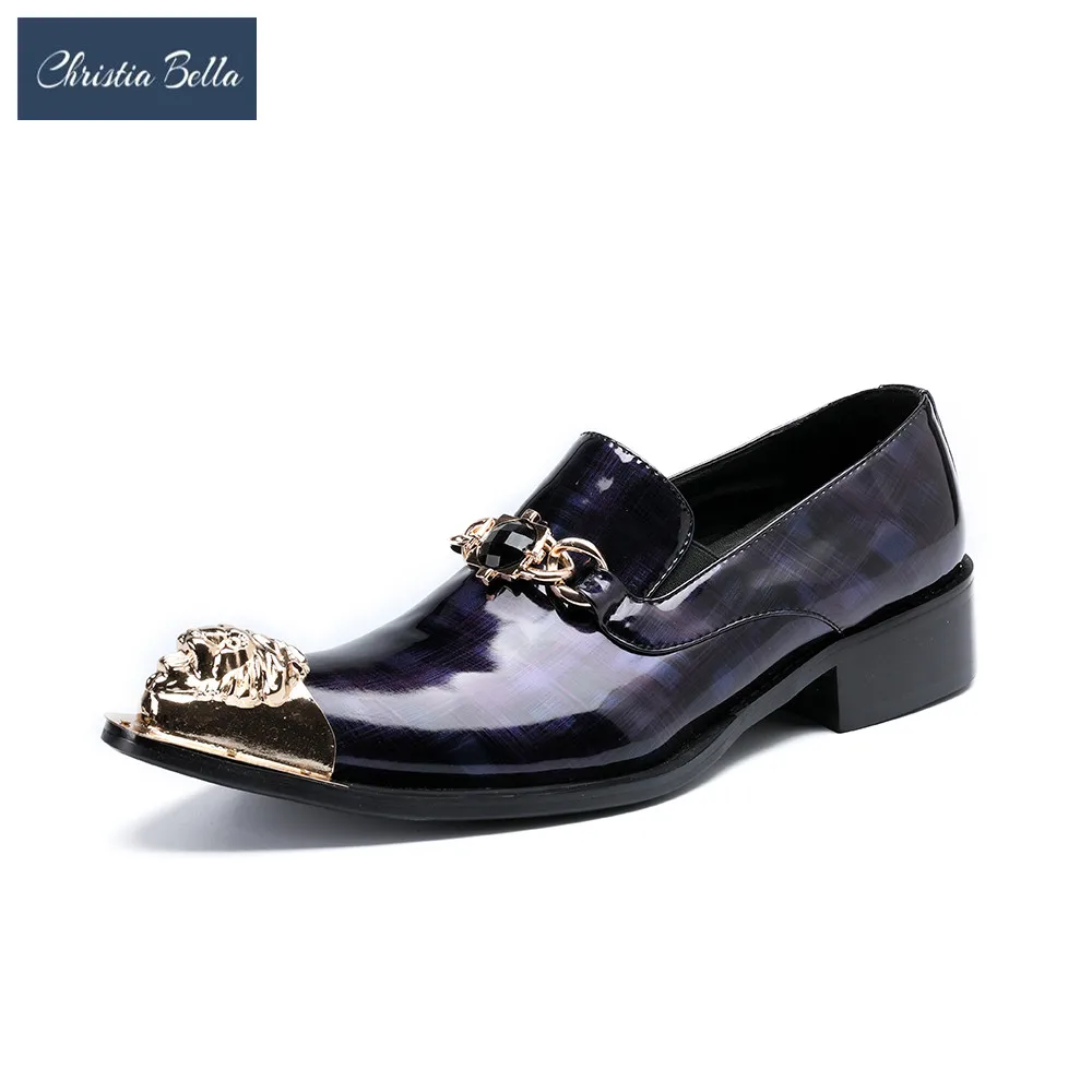 

Christia Bella Men Pointed Toe Slip On Luxury Buckle Design Oxford shoes Part Dress Shoes New Mens Fashion Lehater Casual Shoes