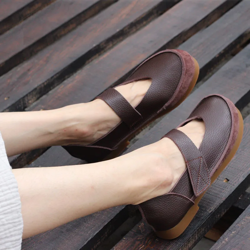 Careaymade À la Cuir Chaussures En Confortable Avec Femme Moril Coffee Pour Couche Coton Semelle Première Souple Décontracté De Plat rrq1Y