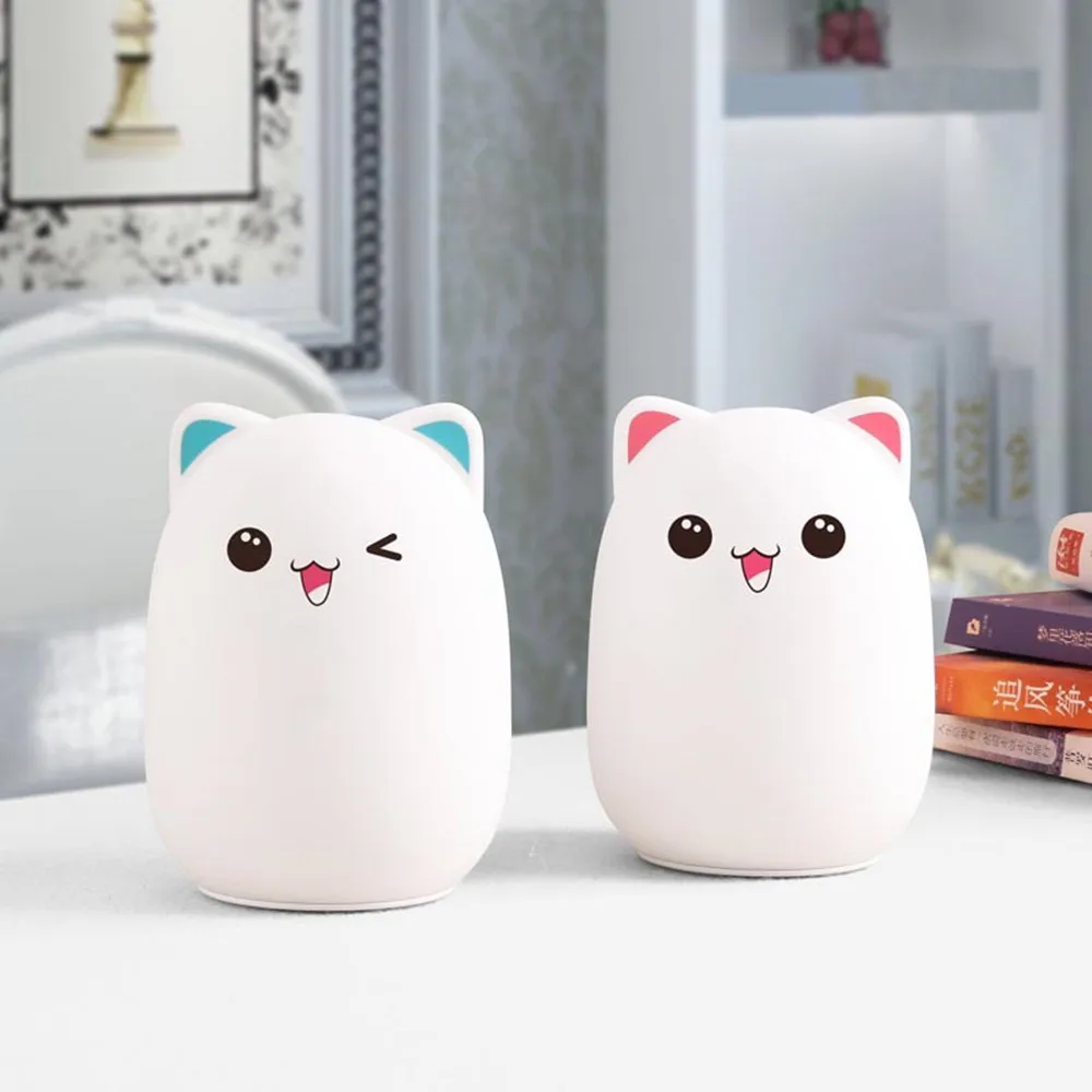  Cat LED Night Light Remote Control Touch Sensor Colorful USB Cartoon Silicone Bedroom Bedside Lamp  - 33027254813