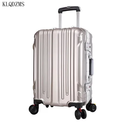 KLQDZMS 20/22/24/26/28 inchAluminum Фрам прокатки Чемодан SpinnerTravel чемодан кабина Чемодан чемодан сумка ручной клади тележка - Цвет: champagne