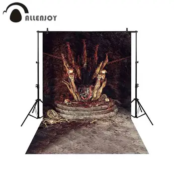 

Allenjoy backdrop for photographic studio spooky throne skull dead body skeleton underground cave background Halloween photocall