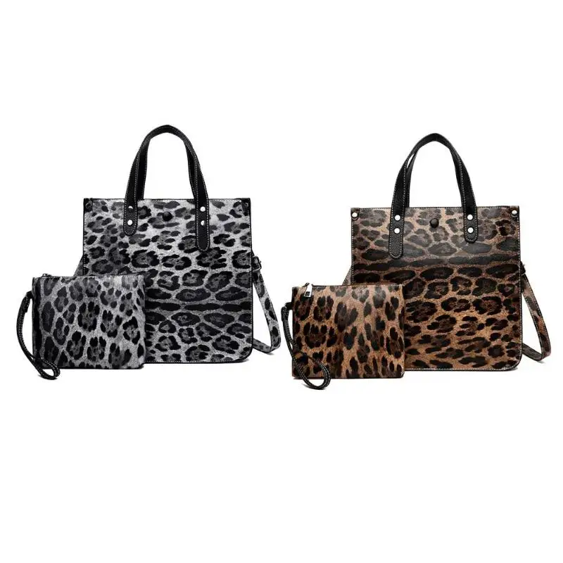 

2pcs Leopard Pattern Leather Handbags Women Composite Tote Bag Shoulder Messenger Square Handbag Retro Animal Prints Bag 2019