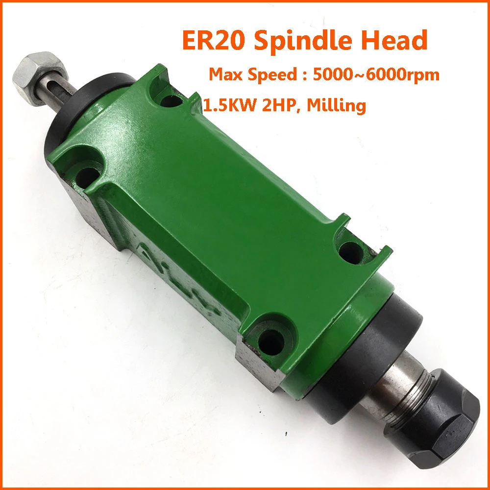2hp 1.5kw Milling Spindle Head Er20 Power Head Unit 80mm 5pc Bearing