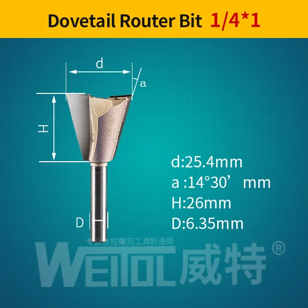Weitol 1 шт. 1/2 или 1/4 дюймов ласточкин хвост бит резец древесины фрезерный станок с ЧПУ деревообрабатывающий фрезерный станок бит резной инструмент - Длина режущей кромки: 141