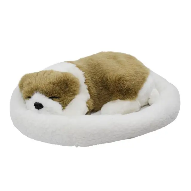 Simulation Dog Breathing Puppy Dog Plush Toy with Bed, 10"-in Movies