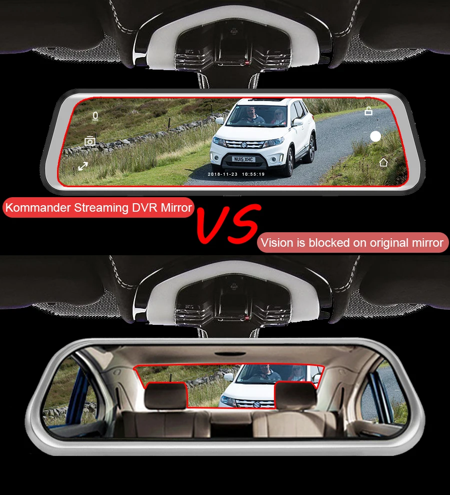 Kommander Автомобильный видеорегистратор поток зеркало заднего вида dash cam Full HD 1080P полный сенсорный экран 1" авто камера автомобильный рекордер dash cam
