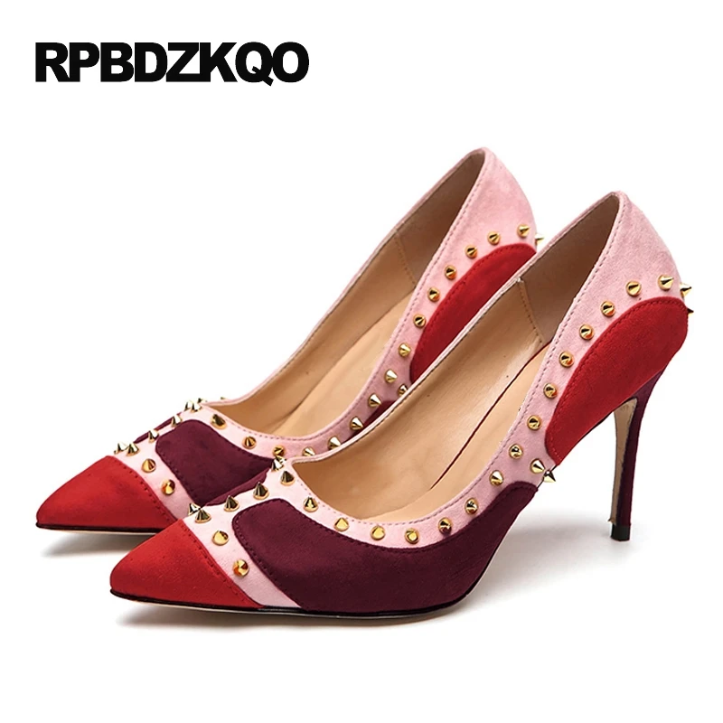 Vrouwen Klinknagel Wees Teen 9 40 Pompen Wijn Rode Schoenen 41 6Cm 2 Inch  Multi Gekleurde Celebrity Hoge Hakken beroemde 33 Scarpin  Kwaliteit|celebrity high heels|wine red shoeshigh heels - AliExpress