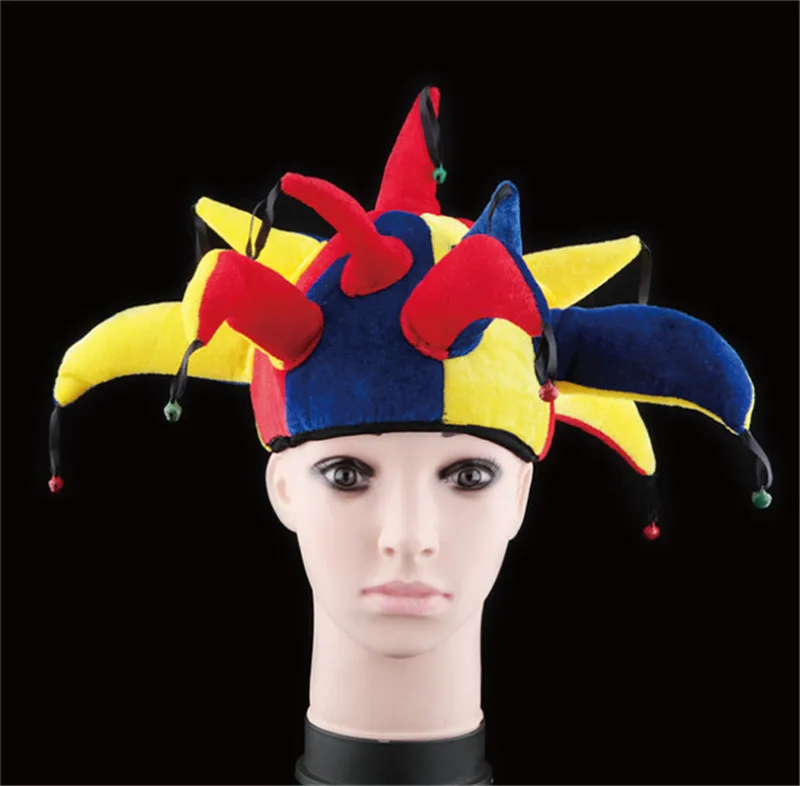 Multicolor Funny Halloween Jester Hat Clown Cosplay Cap Mardi Gras Halloween Accessory Men Women with Bells Party Supplies FE75 (3)