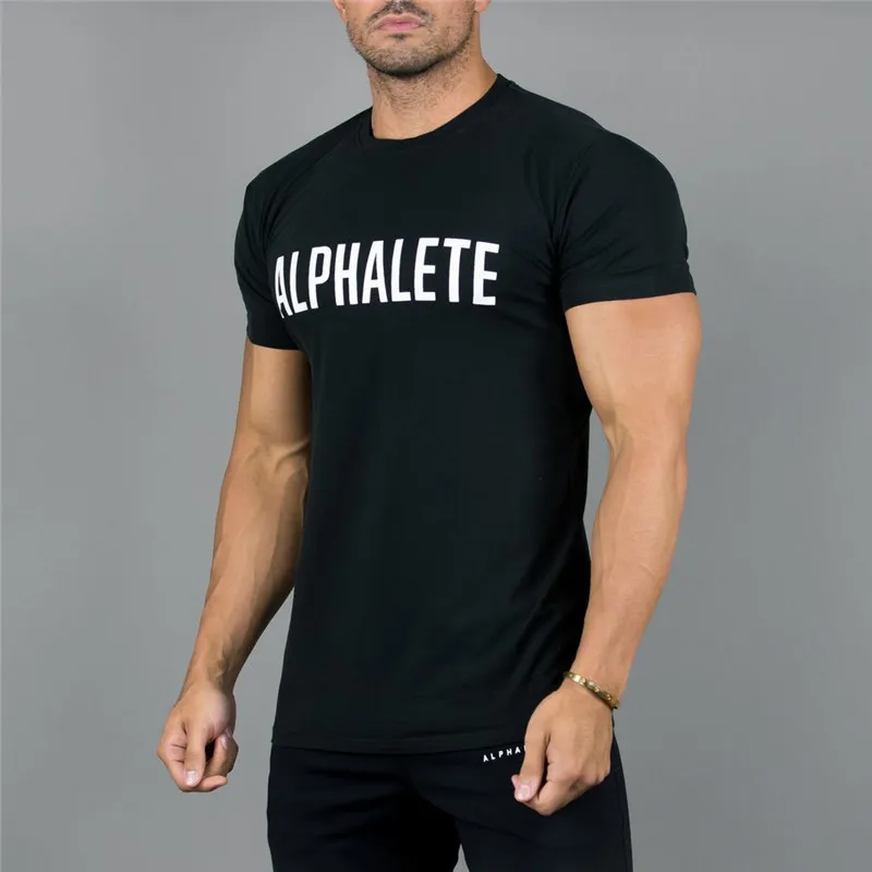 ALPHALETE тренажерные залы Летняя мода Мужская футболка Повседневная активная футболка с коротким рукавом мужская одежда тренд Повседневный облегающий Фитнес-топ