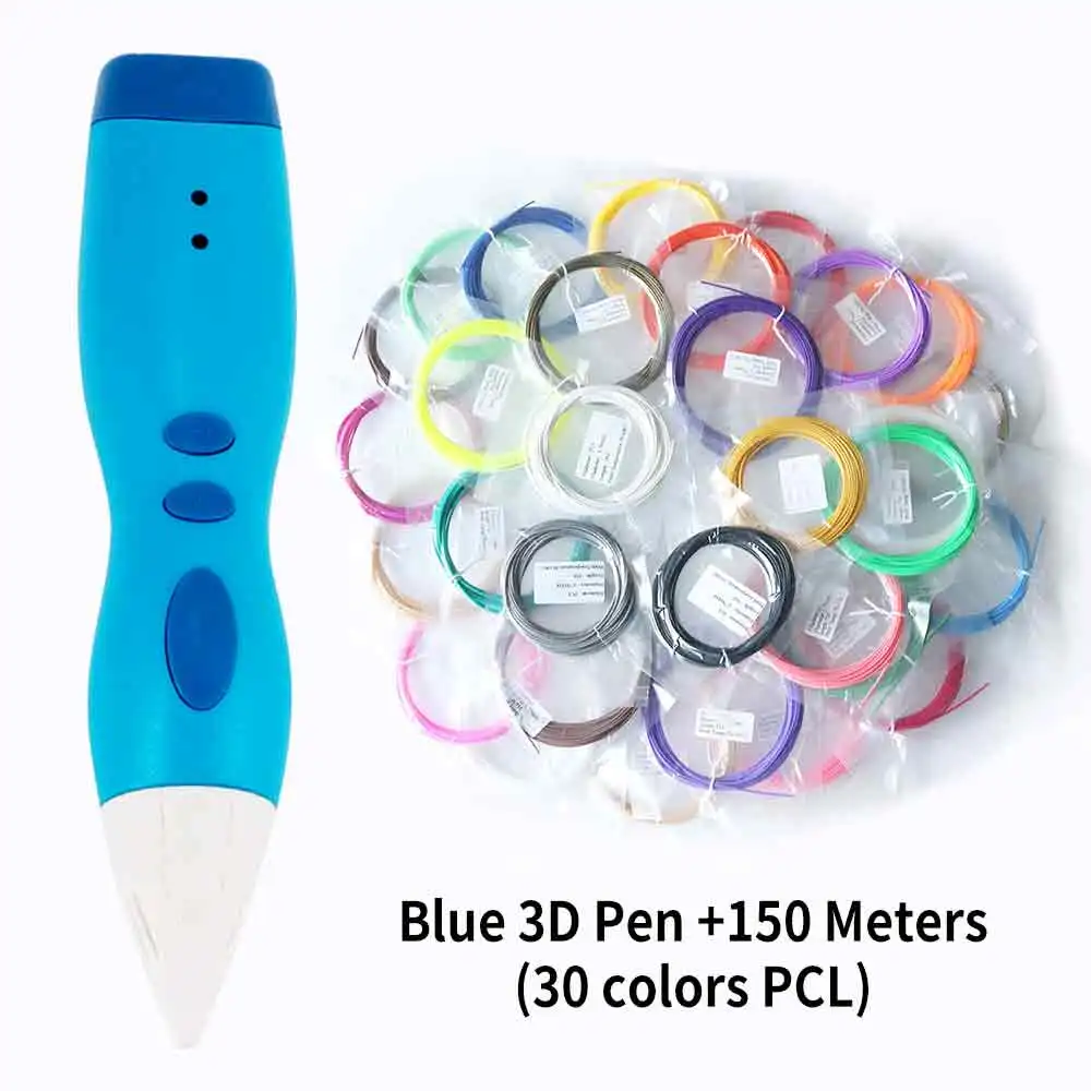 DEWANG 3D Ручка, 3d принтер, подарок для творчества на день рождения, низкотемпературная PCL нить, 3D Ручка для печати, ручка для школы - Цвет: Blue Pen 150m PCL