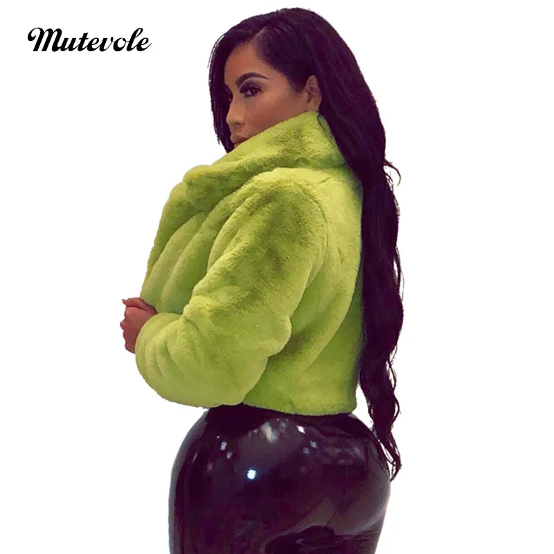 Mutevole Winter Warm Fluffy Faux Fur Coats Jackets Women Furry Fake Fur Cropped Jacket Turn Down Collar Open Front Overcoat