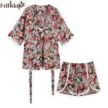 Fdfklak Для женщин Pijamas хлопок 3 шт. пижамы Для женщин Pijama Лето Домашняя одежда пижамы Наборы для ухода за кожей Pijama плюс Размеры M-3XL q891