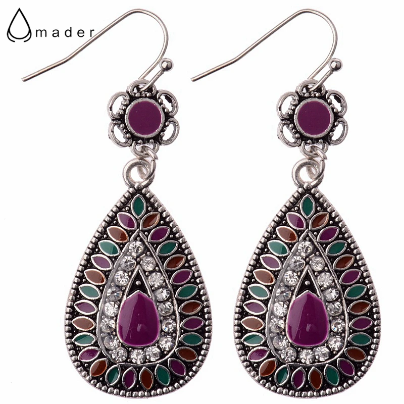 

Amader New Arrival 9 Colors Enamel Tear Drop Shaped Rhinestone Bohemia Style Earrings Silver Color Shard Flower Drop Earrings