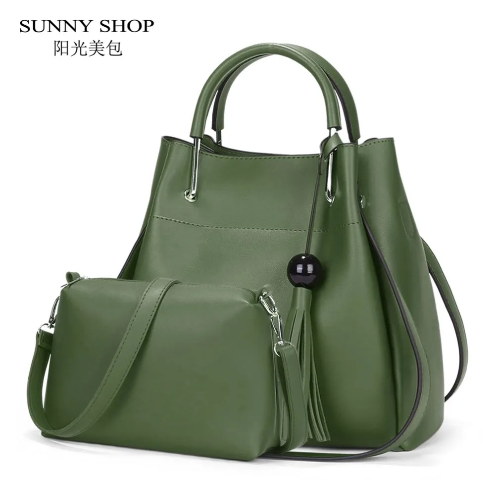 SUNNY SHOP Composite Bag 2 Bag/Set  Fashion Designer Women Bag With Small Messenger Bag  High Quality PU Leather TasselHandbags 