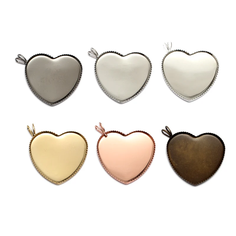 10pcs 25mm Rose Gold 25mm Heart DIY Photo Pendant Cabochon Bezel Blank Settings for Necklace Earring Jewelry Findings