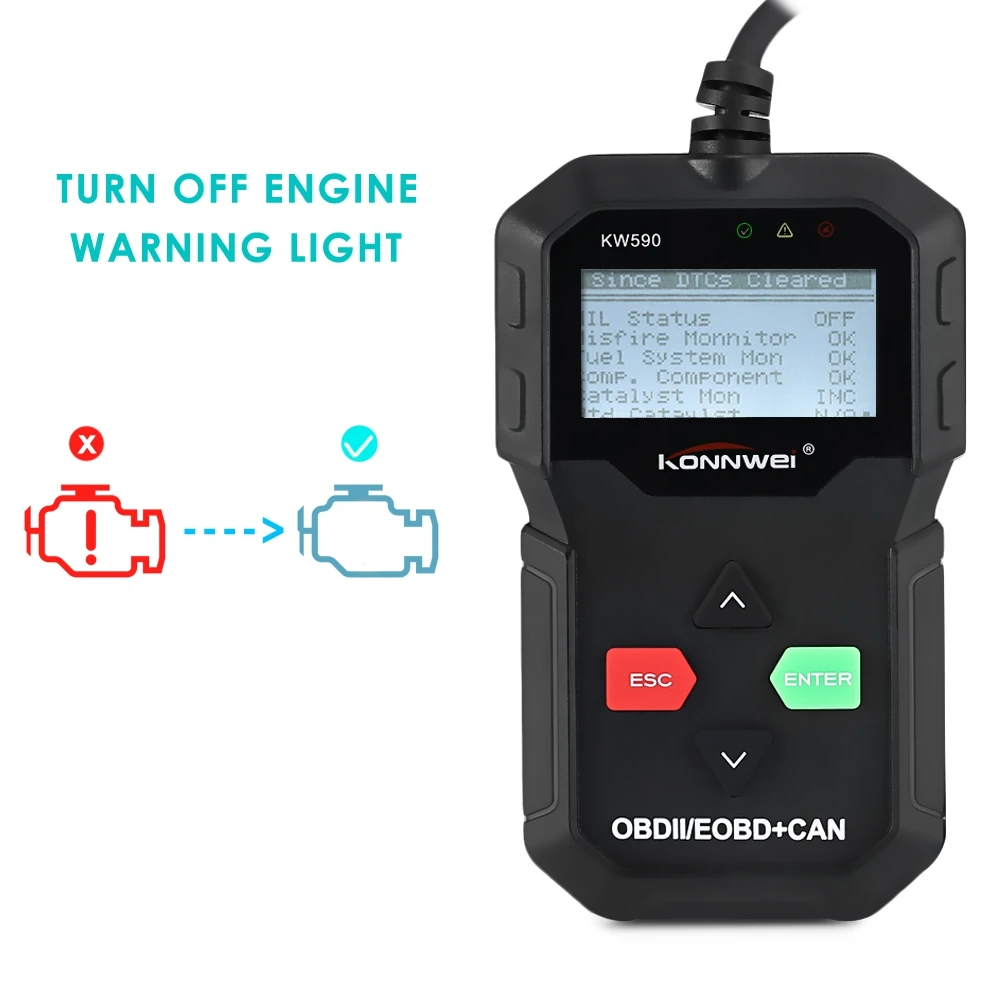 KONNWEI KW590 OBDII/EOBD 12 В может автоматически код сканер Поддержка компьютера Системы протокол