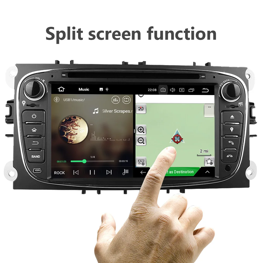 Discount Eunavi Quad Core 2 Din Android 9.0 Car DVD Player Car Radio with GPS+WIFI+3G for Ford focus 2 dab Galaxy Transit Tourneo Mondeo 3